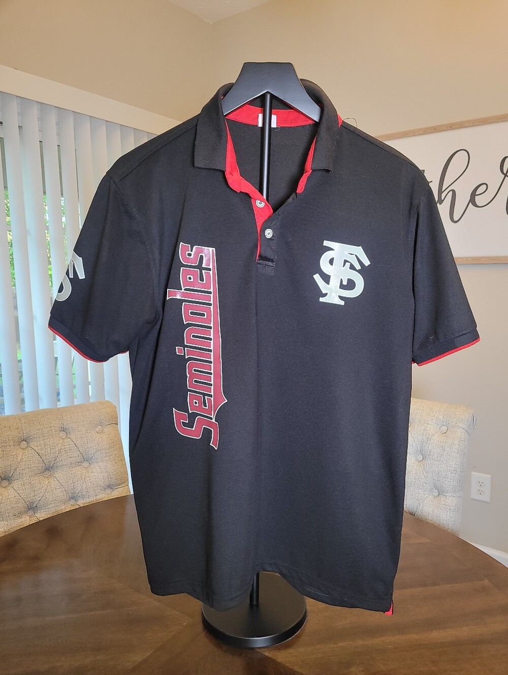 Men's Black & Red Florida Seminoles Polo Shirt. No Label
